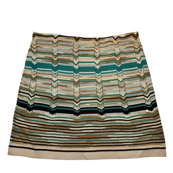 Missoni Y2K Chevron Knit Mini Skirt Size 4 Turquoise Cream Metallic Gold - Picture 1 of 8